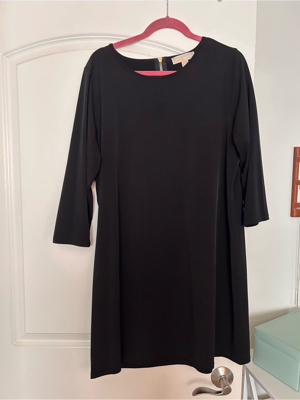Michael Kors Black Midi Shift Dress with 3/4 Sleeves